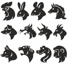 Animals Head Silhouettes dxf File