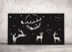 Laser Cut Christmas Panel Reindeer Santa Claus Flying Deer Free Vector