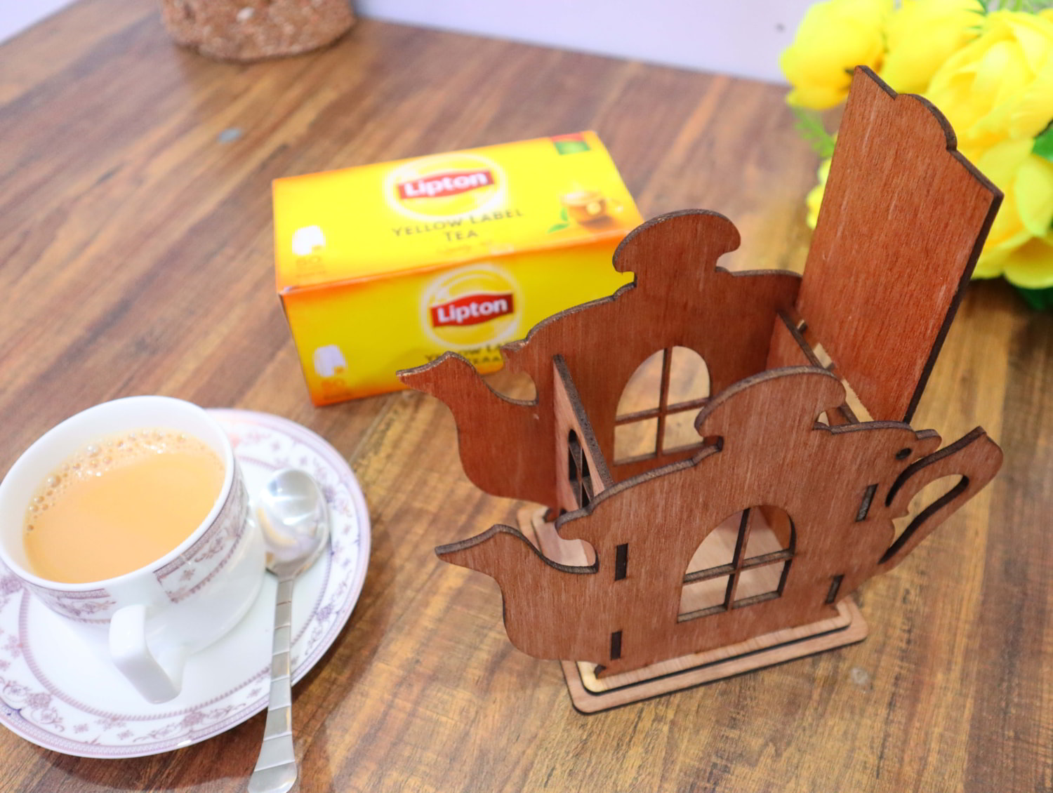 Laser Cut Wooden Teapot Shape Tea House 3mm Free Vector