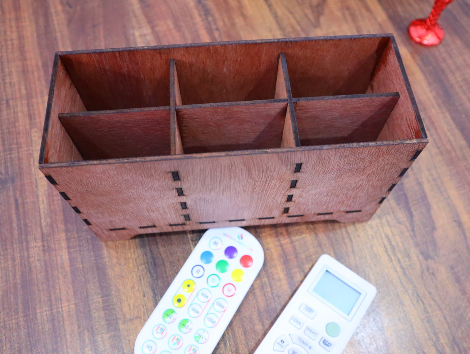 Laser Cut Wooden Remote Control Holder With 6 Compartments 3mm Free Vector