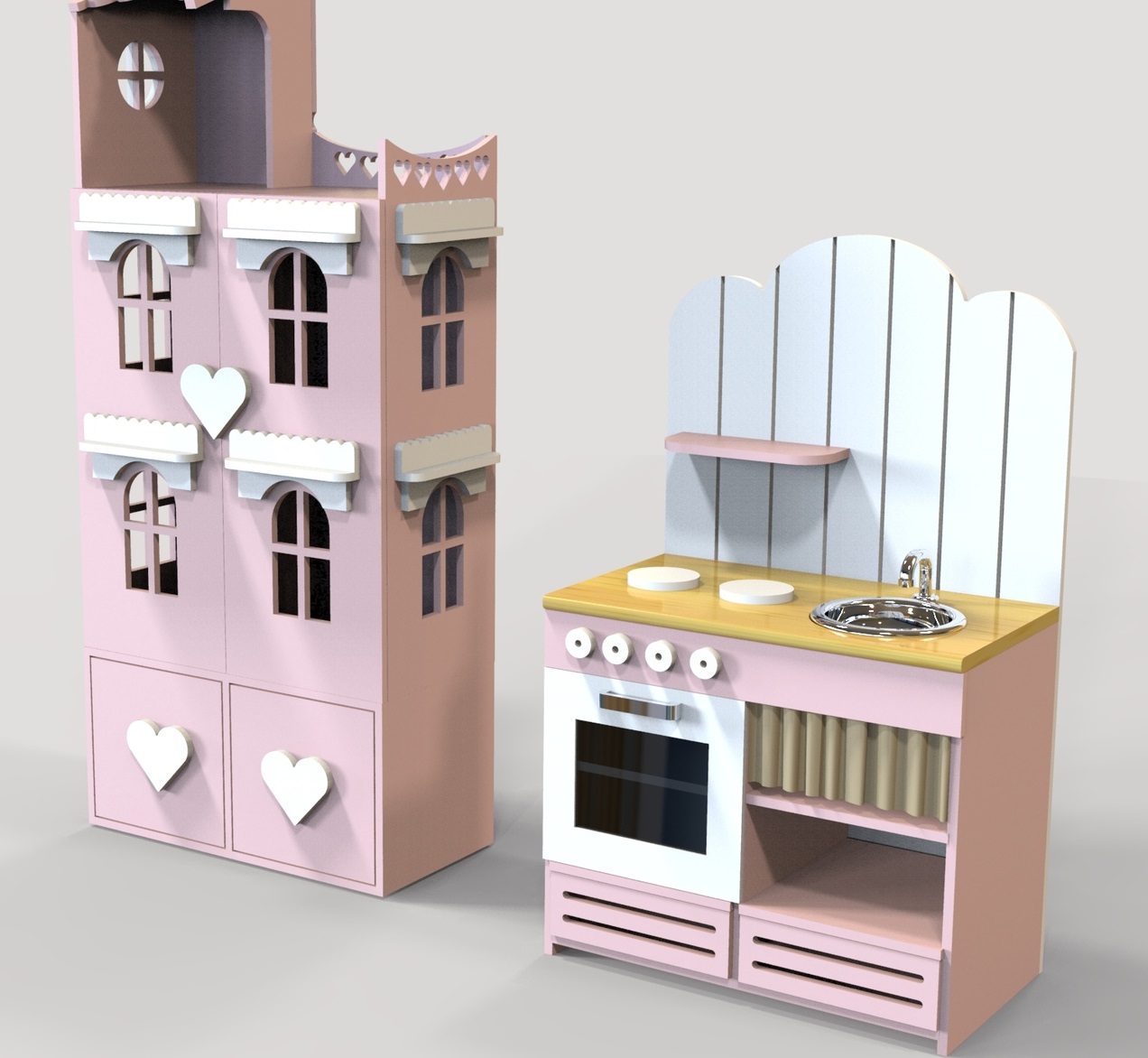Laser Cut Doll House And Miniature Kitchen Free Vector