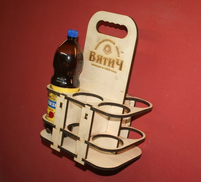 Laser Cut Wooden Bottle Caddy Carrier Free Vector cdr Download - 3axis.co - 3D model önizlemesi