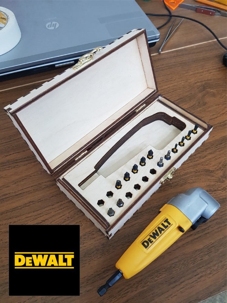 Laser Cut Wooden Box For DEWALT Right Angle Attachment Free Vector
