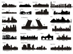 Set Of Silhouettes Of Cities Free Vector