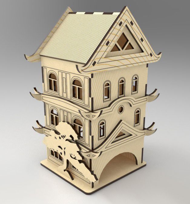 Laser Cut Decorative Pagoda Tea House Free Vector