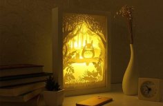 Laser Cut My Neighbor Totoro 3D Lightbox Lamp Free Vector