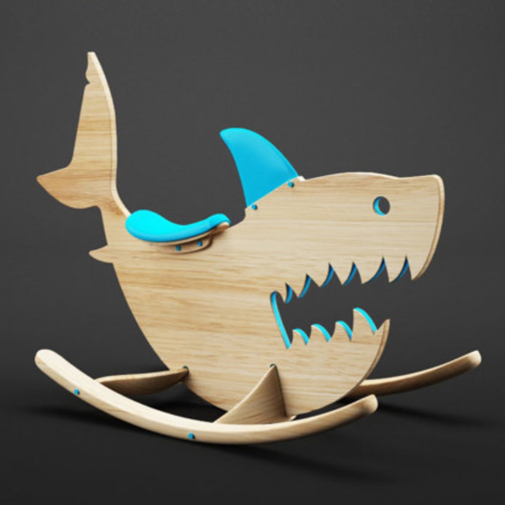Laser Cut Wooden Rocking Shark Kids Furniture Free Vector