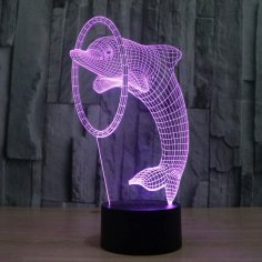 Laser Cut Dolphin 3D Illusion Lamp LED Night Light PDF File