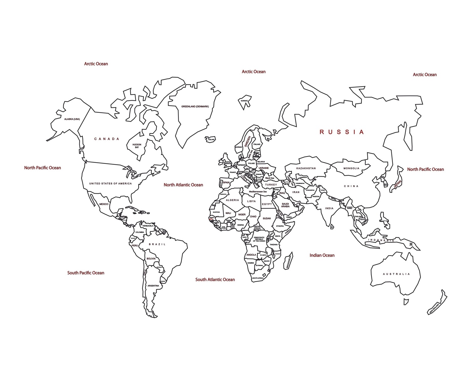 world map outline with country names