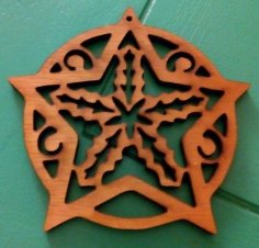 Laser Cut Christmas Tree Ornament Star With Holly Flat Free Vector