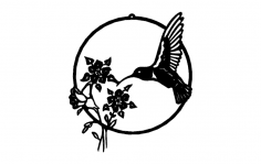 Hummingbird with Flowers dxf File