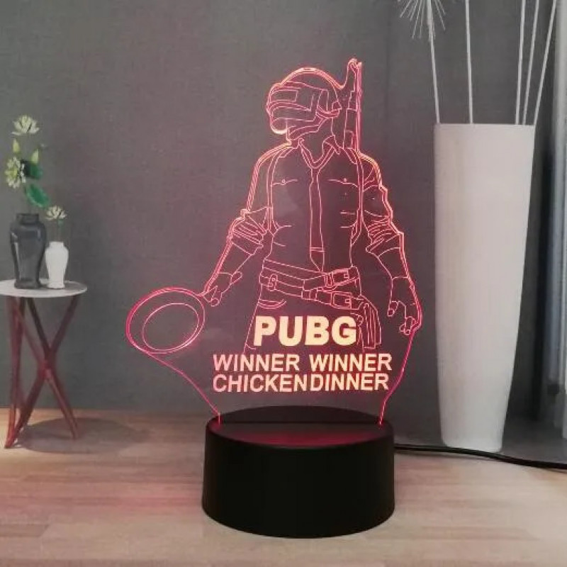 Laser Cut PUBG Mobile 3D Illusion Lamp Winner Winner Chicken Dinner Free Vector