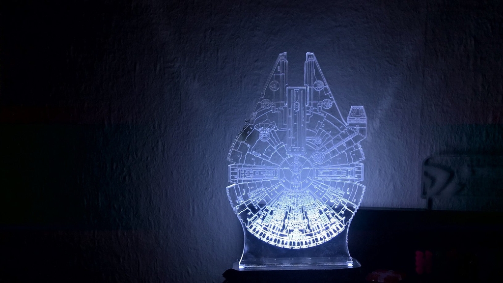 Laser Cut Star Wars Millenium Droid 3D Optical Illusion Lamp Free Vector