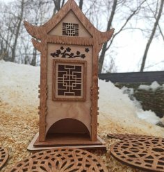 Laser Cut Chinese Traditional House Shaped Tea House DXF File