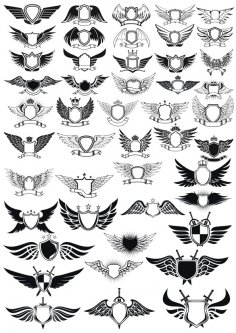 Wings Emblem Set Free Vector