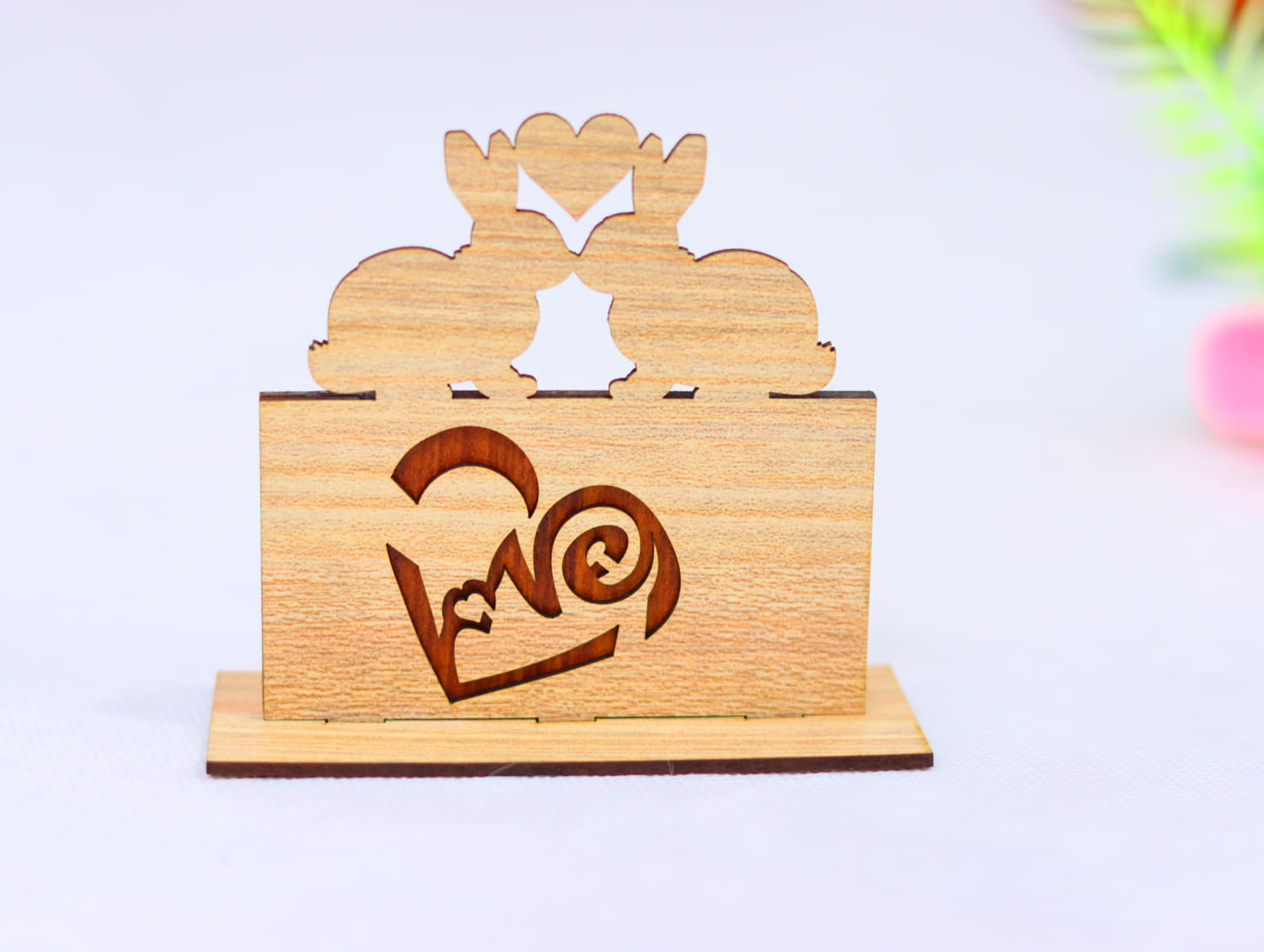 Laser Cut Wood Bunny Valentine’s Day Decor Free Vector