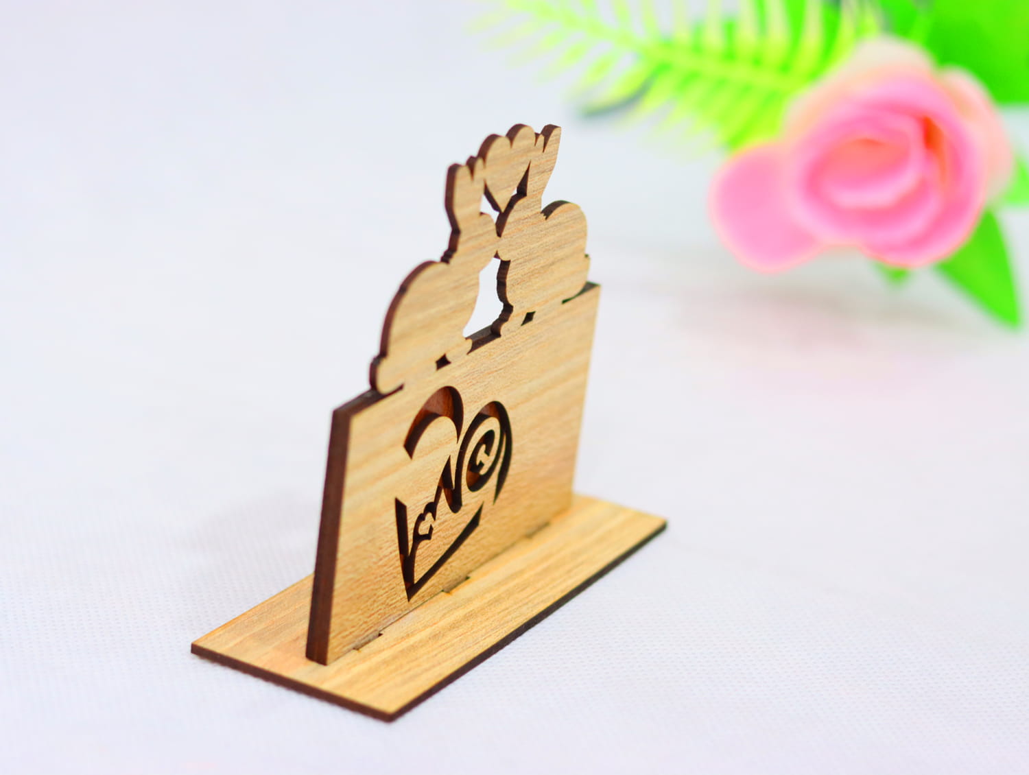 Laser Cut Wood Bunny Valentine’s Day Decor Free Vector