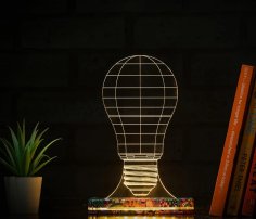 Laser Cut Optical Illusion 3D Bulb Shape Lamp Free Vector