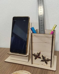 Laser Cut Wooden Phone And Pen Stand DXF File