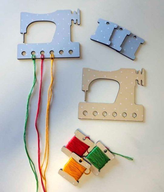 Laser Cut Sewing Machine Shaped Cross Stitch Thread Organizer Embroidery Floss Organizer Free Vector Download - 3axis.co - 3D model önizlemesi