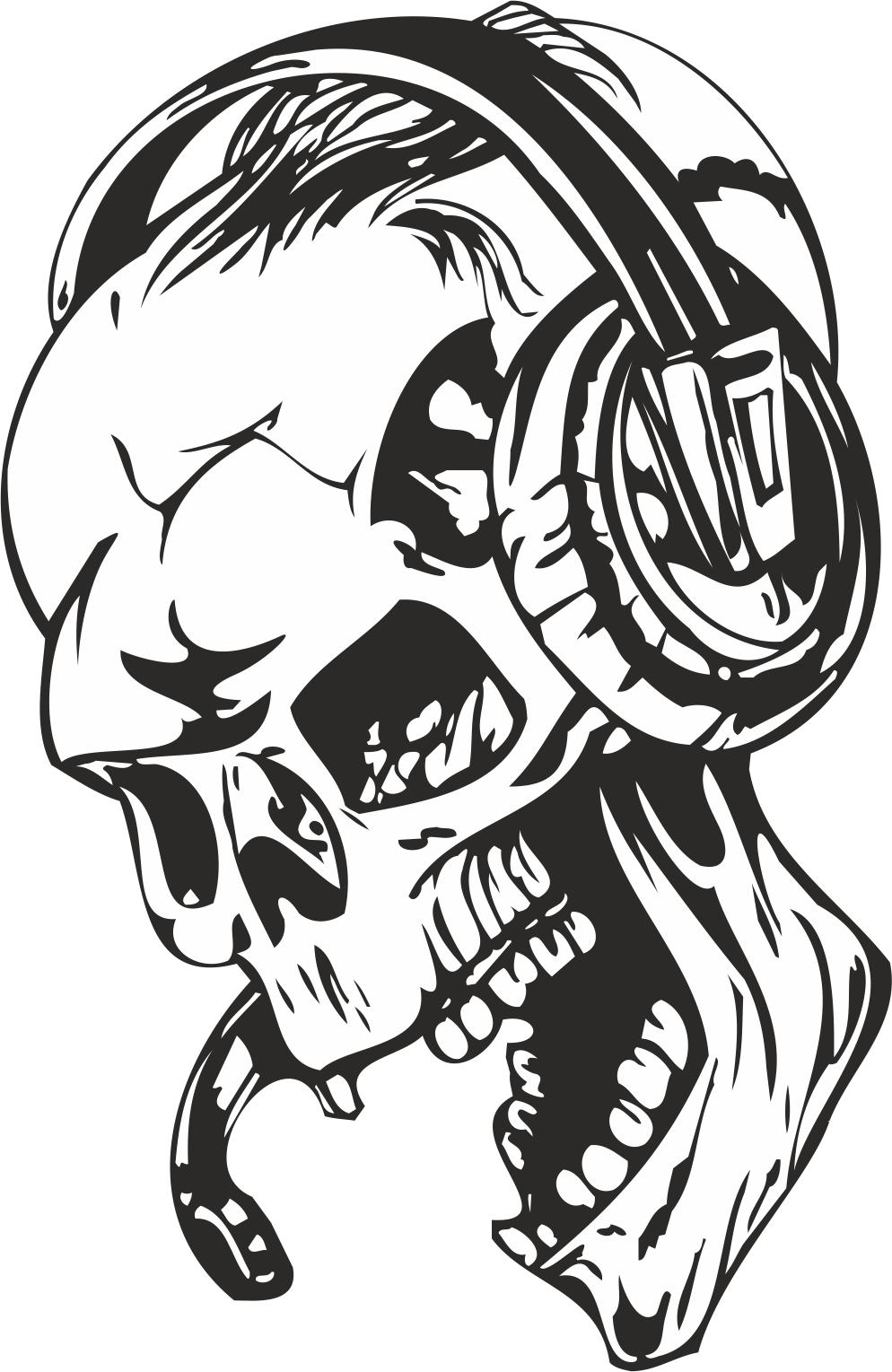 Skull with Headphones Sticker Vector Free Vector cdr Download - 3axis.co