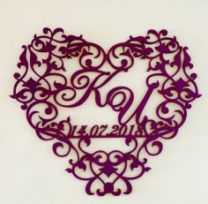 Laser Cut Decorative Heart Wedding Monogram Free Vector