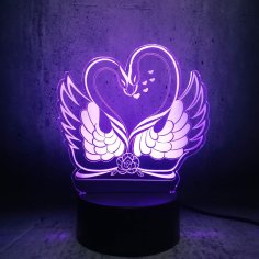 Laser Cut Romantic Double Swan 3D Illusion Lamp DXF File