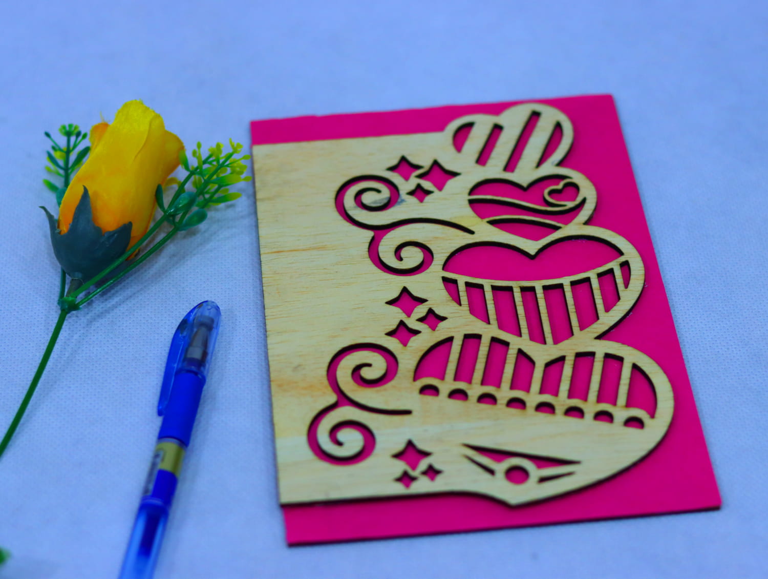 Laser Cut Wooden Valentines Day Card Free Vector