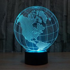 Planet Earth 3d illusion acrylic lamp DXF File