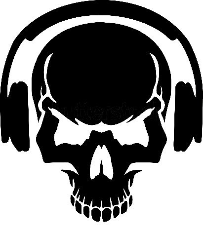 Skull with headphones vector  art DXF File Free Download 