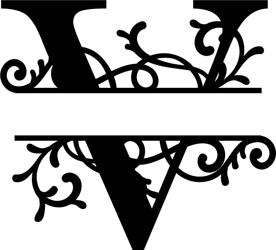 Split Letter V Svgpng.dxf file Fancy Alphabet V with Swirls Monogram file for Circut instant download Split Monogram Frame V Svg