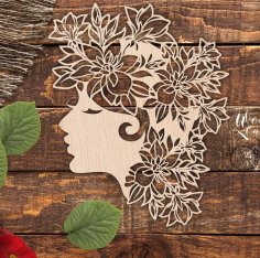 Laser Cut Engrave Girl Head With Floral Hair Free Vector