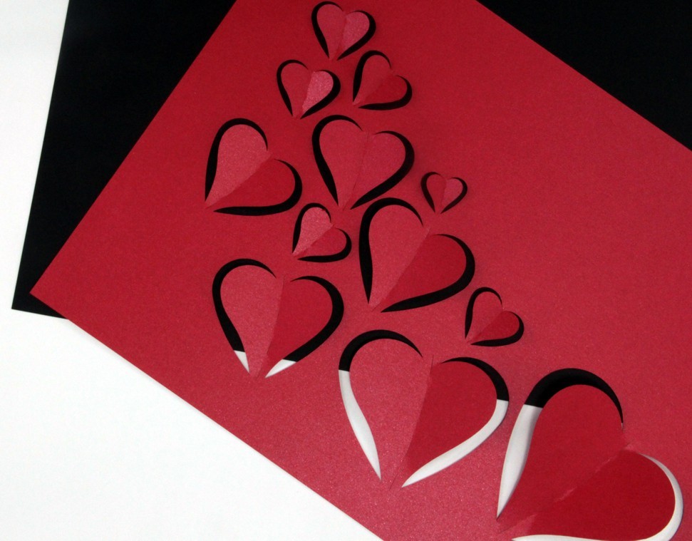 Laser Cut Flying Hearts Valentines Day Paper Card Free Vector