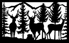 30 X 48 Three Deer Mountains Trees Plasma Art DXF File