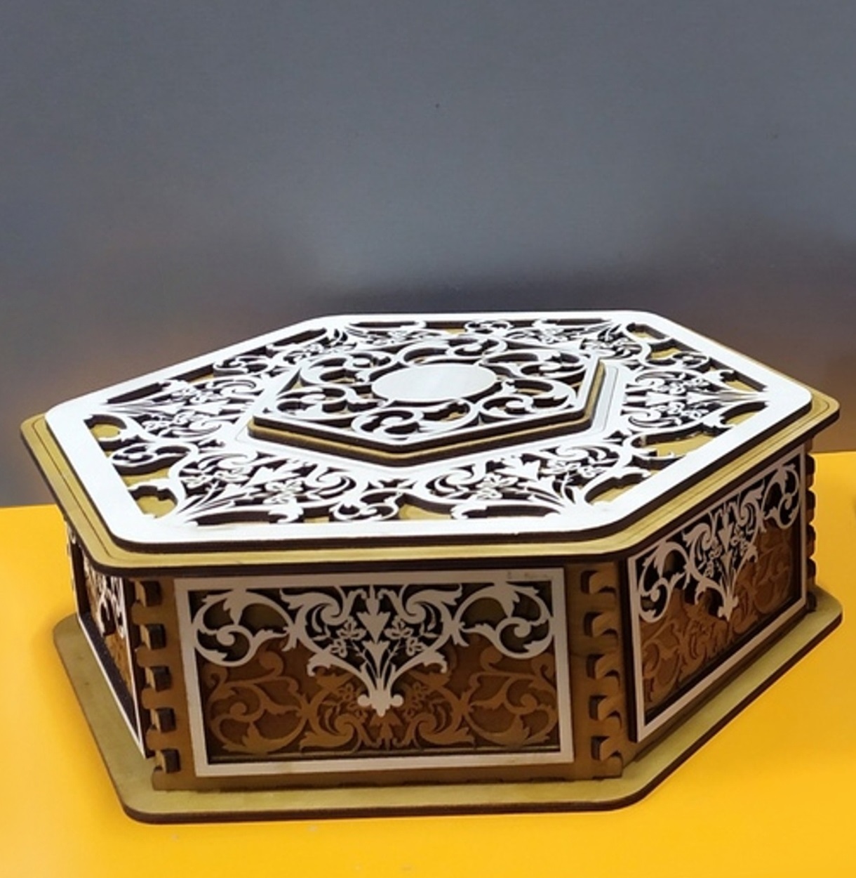 Laser Cut Decorative Hexagonal Gift Box Free Vector