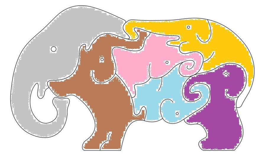 Laser Cut Wooden Elephants Jigsaw Puzzle For Kids Children Indoor Games DXF File