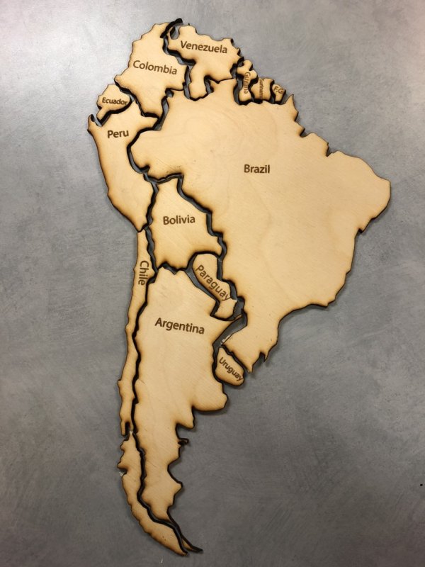 Laser Cut South America Map Puzzle DXF File Free Download - 3axis.co - 3D model önizlemesi