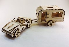 Laser Cut Car And Caravan Wooden Toy 3D Model Free Vector