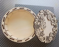 Laser Cut Round Wooden Gift Box Free Vector