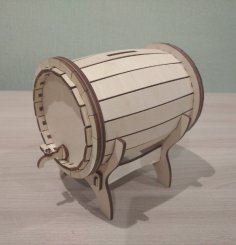 Laser Cut Wooden Barrel Money Bank Free Vector