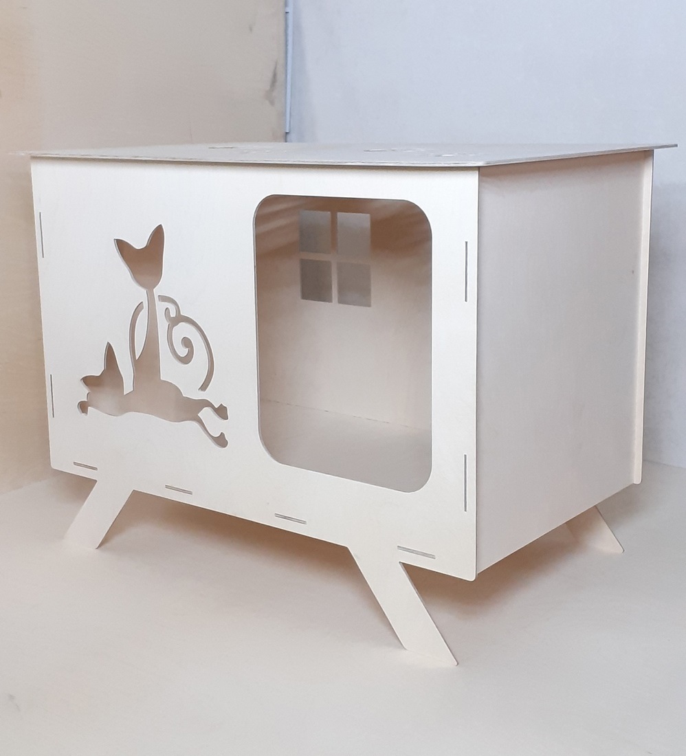 Laser Cut Wooden Cat House Free Vector