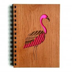 Laser Cut Engraved Wooden Diary Cover With Flamingo Decoration Free Vector
