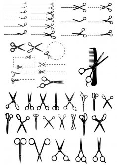 Scissors with Cut Lines Vector Illustration Free Vector