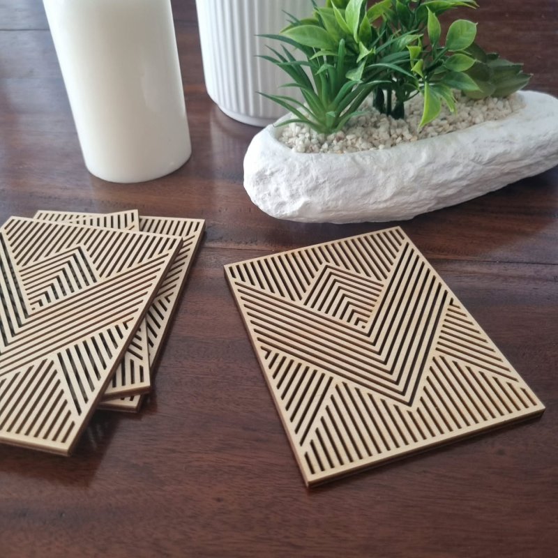 Laser Cut Modern Wooden Coasters Free Vector Download - 3axis.co - 3D model önizlemesi