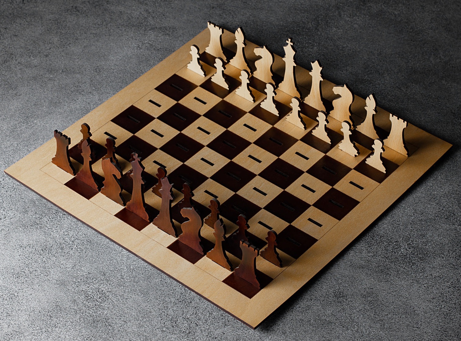 Laser Cut Wooden Chess Set Illustration (.ai) vector file free