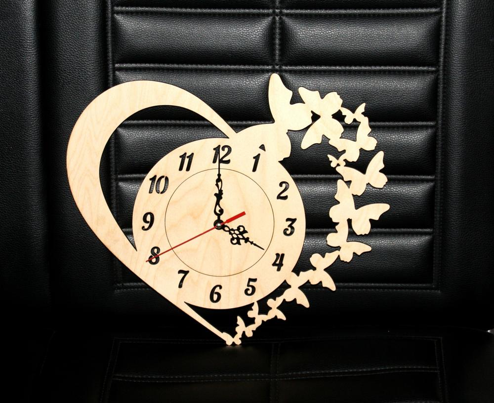 Laser Cut Clock with Heart and Butterflies Free Vector cdr Download
