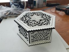 Laser Cut Wooden Hexagon Openwork Box 3mm Free Vector