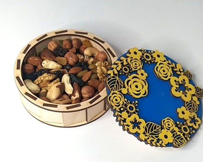 Laser Cut Luxury Wooden Gift Box Nut Gift Basket Free Vector