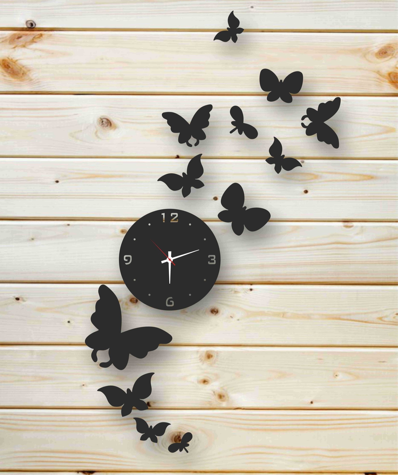 Laser Cut Flying Butterflies Wall Clock Free Vector cdr Download - 3axis.co - 3D model önizlemesi