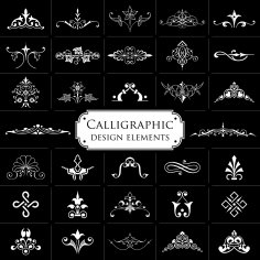 Calligraphic Elements On Black Background Vector Set Free Vector